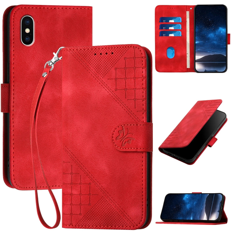 YX0080 Grid Butterfly Embossed Pattern Flip Leather Phone Case with Lanyard, For iPhone XS / X, For iPhone XR, For iPhone XS Max, For iPhone 8 Plus / 7 Plus