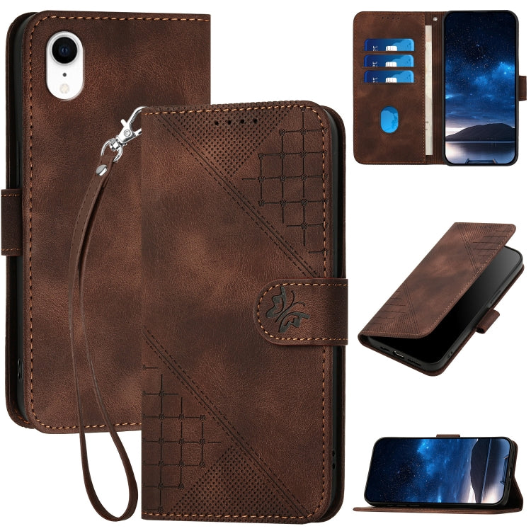 YX0080 Grid Butterfly Embossed Pattern Flip Leather Phone Case with Lanyard, For iPhone XS / X, For iPhone XR, For iPhone XS Max, For iPhone 8 Plus / 7 Plus