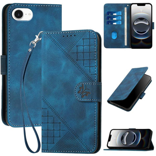 YX0080 Grid Butterfly Embossed Pattern Flip Leather Phone Case with Lanyard, For iPhone 17e / 16e, For iPhone 17 Pro Max, For iPhone 17 Pro, For iPhone 17
