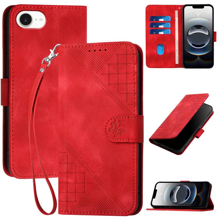 YX0080 Grid Butterfly Embossed Pattern Flip Leather Phone Case with Lanyard, For iPhone 17e / 16e, For iPhone 17 Pro Max, For iPhone 17 Pro, For iPhone 17