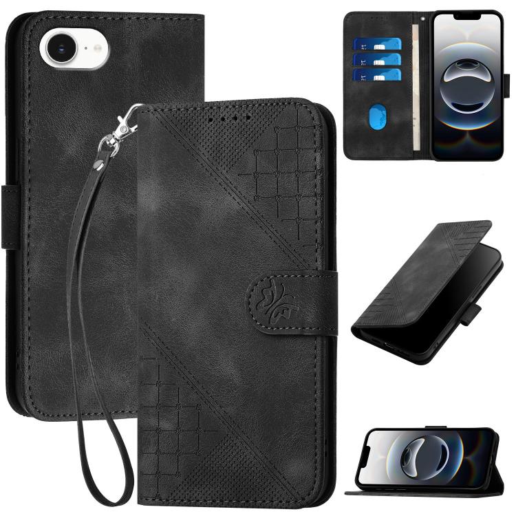 YX0080 Grid Butterfly Embossed Pattern Flip Leather Phone Case with Lanyard, For iPhone 17e / 16e, For iPhone 17 Pro Max, For iPhone 17 Pro, For iPhone 17