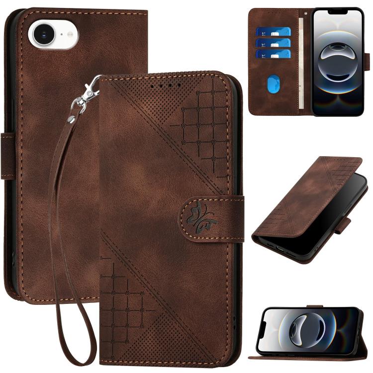 YX0080 Grid Butterfly Embossed Pattern Flip Leather Phone Case with Lanyard, For iPhone 17e / 16e, For iPhone 17 Pro Max, For iPhone 17 Pro, For iPhone 17