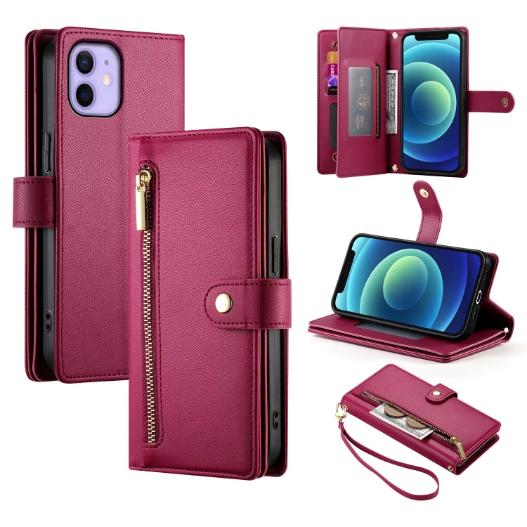Nine Card-slot Zipper Wallet Bag Leather Phone Case, For iPhone 13 mini, For iPhone 12 / 12 Pro, For iPhone 12 Pro Max, For iPhone 12 mini