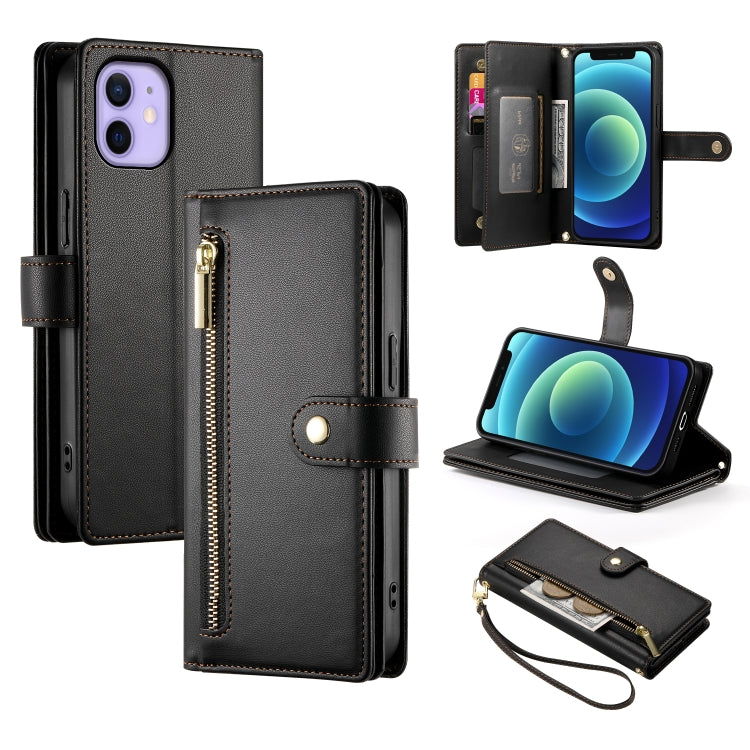 Nine Card-slot Zipper Wallet Bag Leather Phone Case, For iPhone 13 mini, For iPhone 12 / 12 Pro, For iPhone 12 Pro Max, For iPhone 12 mini