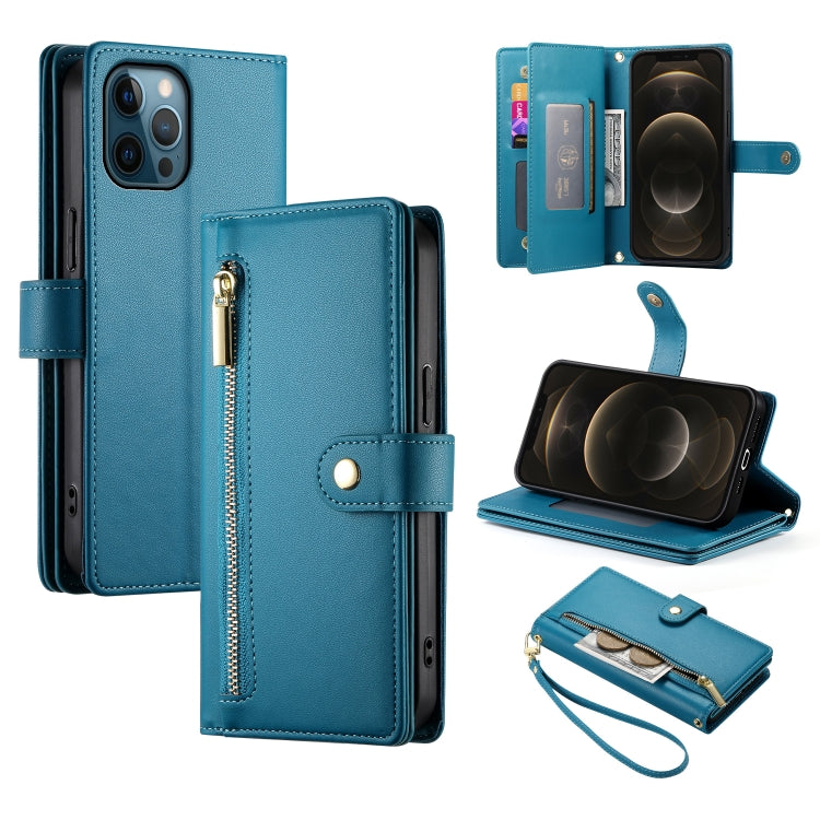 Nine Card-slot Zipper Wallet Bag Leather Phone Case, For iPhone 13 mini, For iPhone 12 / 12 Pro, For iPhone 12 Pro Max, For iPhone 12 mini