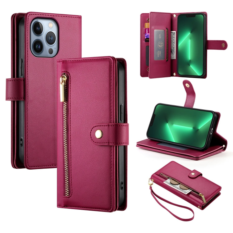 Nine Card-slot Zipper Wallet Bag Leather Phone Case, For iPhone 14 Pro Max, For iPhone 13 Pro Max, For iPhone 13 Pro, For iPhone 13