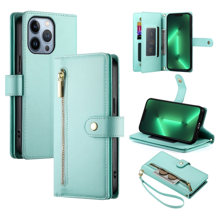 Nine Card-slot Zipper Wallet Bag Leather Phone Case, For iPhone 14 Pro Max, For iPhone 13 Pro Max, For iPhone 13 Pro, For iPhone 13
