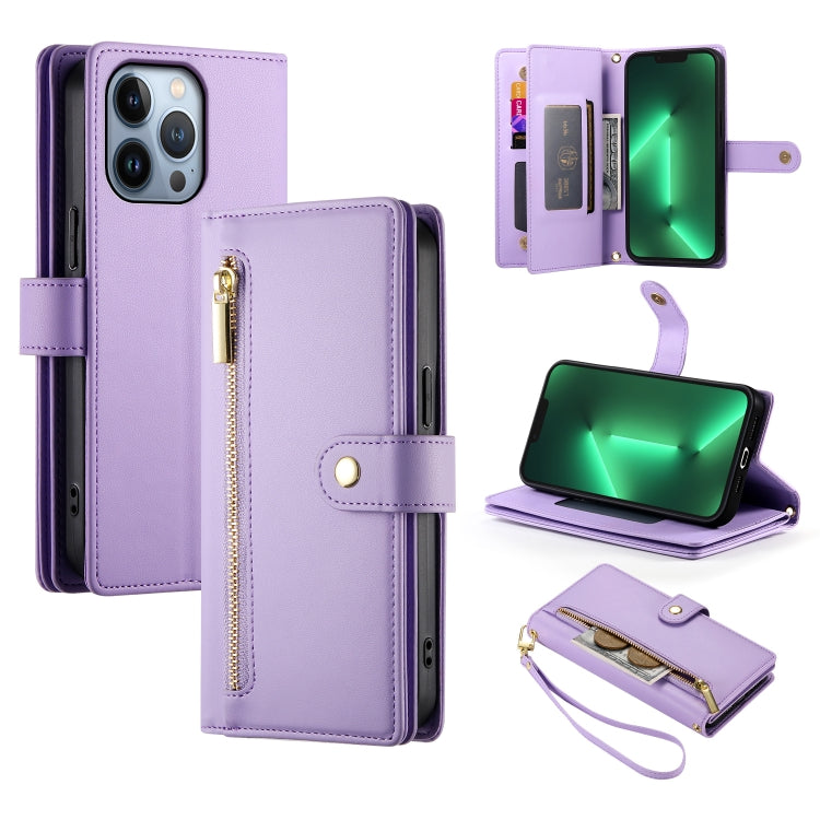 Nine Card-slot Zipper Wallet Bag Leather Phone Case, For iPhone 14 Pro Max, For iPhone 13 Pro Max, For iPhone 13 Pro, For iPhone 13
