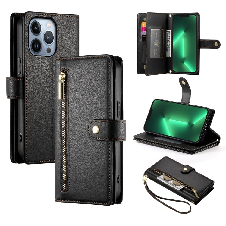 Nine Card-slot Zipper Wallet Bag Leather Phone Case, For iPhone 14 Pro Max, For iPhone 13 Pro Max, For iPhone 13 Pro, For iPhone 13