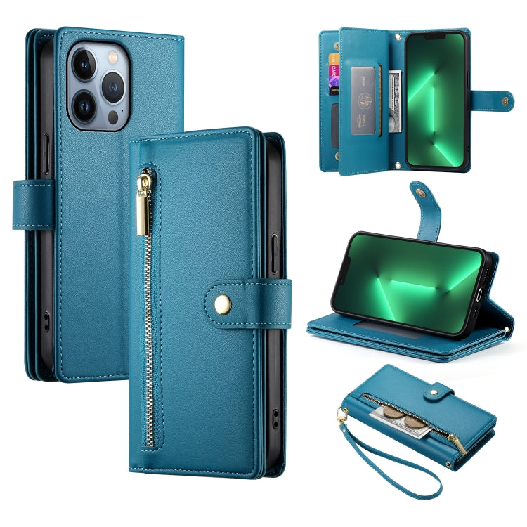 Nine Card-slot Zipper Wallet Bag Leather Phone Case, For iPhone 14 Pro Max, For iPhone 13 Pro Max, For iPhone 13 Pro, For iPhone 13