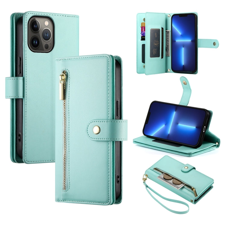 Nine Card-slot Zipper Wallet Bag Leather Phone Case, For iPhone 14 Pro Max, For iPhone 13 Pro Max, For iPhone 13 Pro, For iPhone 13