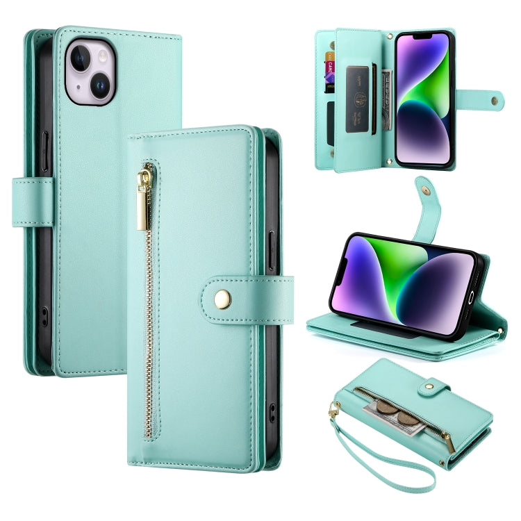 Nine Card-slot Zipper Wallet Bag Leather Phone Case, For iPhone 15, For iPhone 14 Plus, For iPhone 14, For iPhone 14 Pro