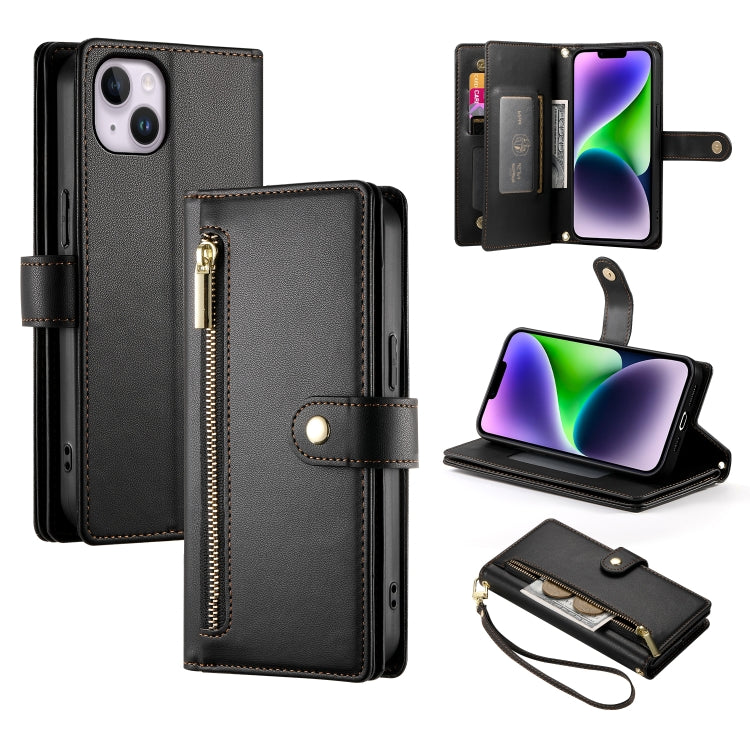 Nine Card-slot Zipper Wallet Bag Leather Phone Case, For iPhone 15, For iPhone 14 Plus, For iPhone 14, For iPhone 14 Pro
