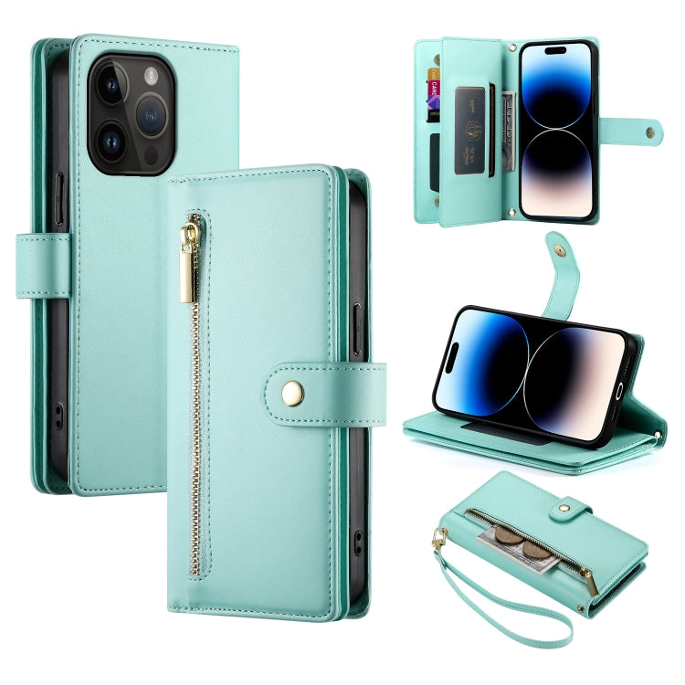 Nine Card-slot Zipper Wallet Bag Leather Phone Case, For iPhone 15, For iPhone 14 Plus, For iPhone 14, For iPhone 14 Pro