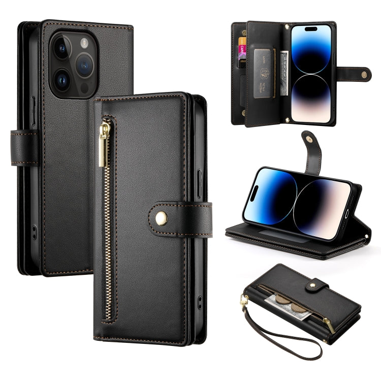 Nine Card-slot Zipper Wallet Bag Leather Phone Case, For iPhone 15, For iPhone 14 Plus, For iPhone 14, For iPhone 14 Pro