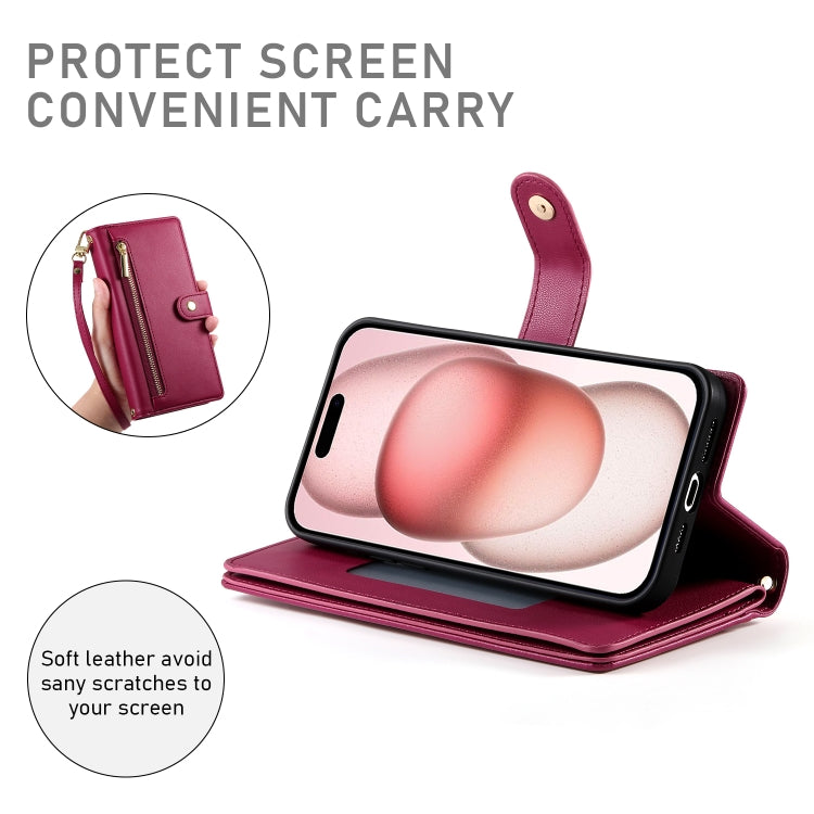Nine Card-slot Zipper Wallet Bag Leather Phone Case, For iPhone 15, For iPhone 14 Plus, For iPhone 14, For iPhone 14 Pro