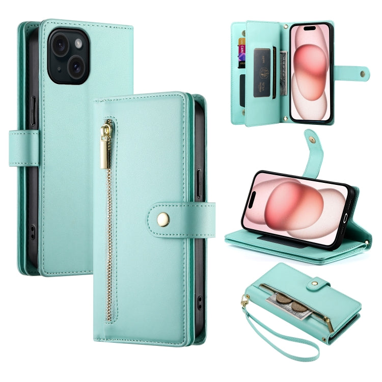 Nine Card-slot Zipper Wallet Bag Leather Phone Case, For iPhone 15, For iPhone 14 Plus, For iPhone 14, For iPhone 14 Pro