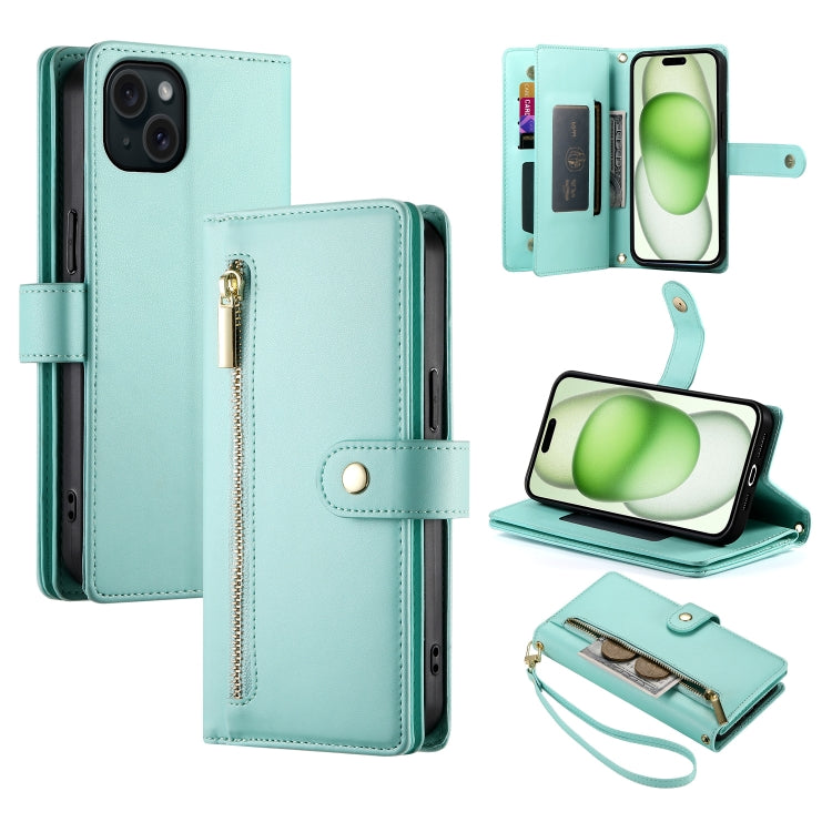 Nine Card-slot Zipper Wallet Bag Leather Phone Case, For iPhone 16, For iPhone 15 Pro Max, For iPhone 15 Pro, For iPhone 15 Plus