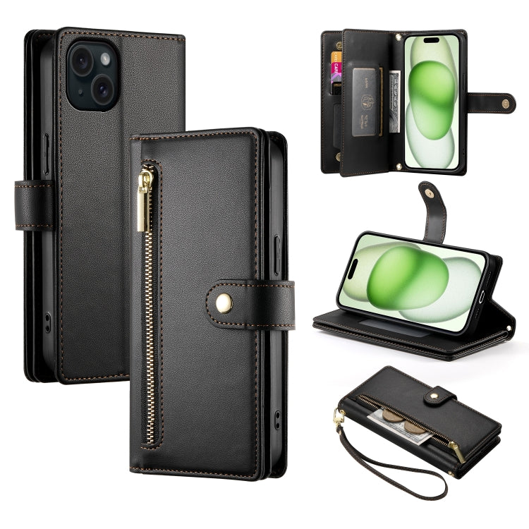 Nine Card-slot Zipper Wallet Bag Leather Phone Case, For iPhone 16, For iPhone 15 Pro Max, For iPhone 15 Pro, For iPhone 15 Plus