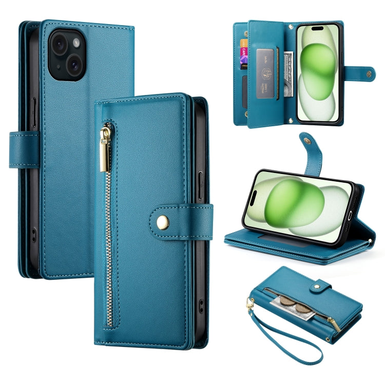 Nine Card-slot Zipper Wallet Bag Leather Phone Case, For iPhone 16, For iPhone 15 Pro Max, For iPhone 15 Pro, For iPhone 15 Plus