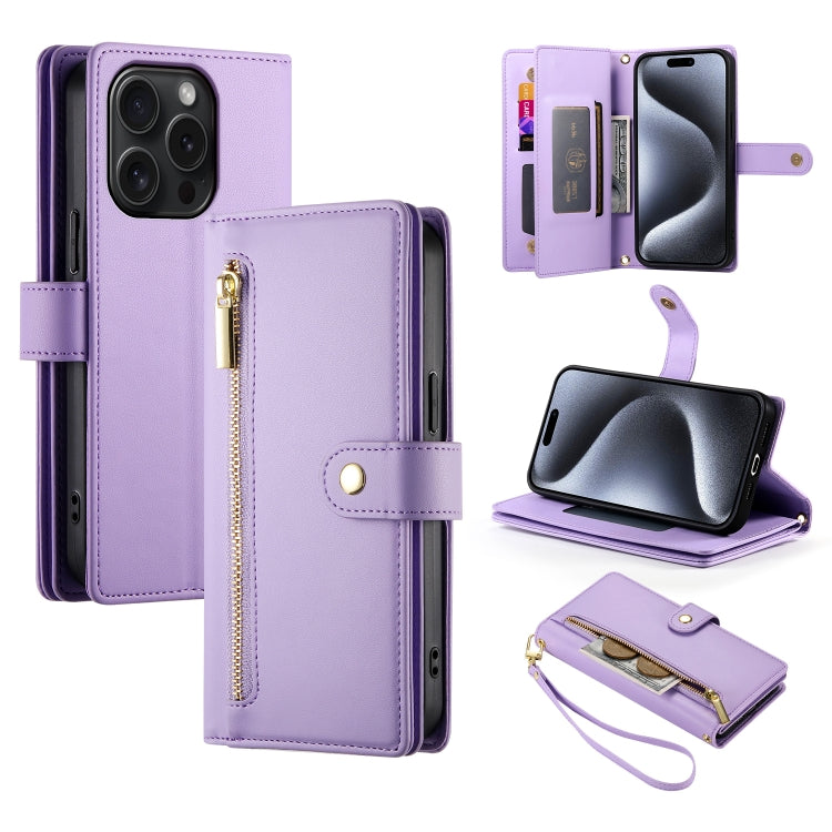 Nine Card-slot Zipper Wallet Bag Leather Phone Case, For iPhone 16, For iPhone 15 Pro Max, For iPhone 15 Pro, For iPhone 15 Plus
