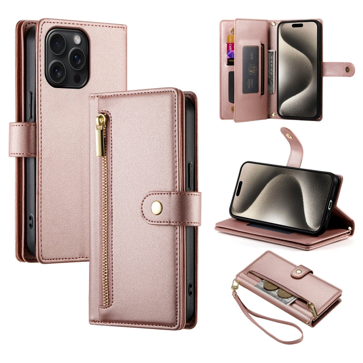 Nine Card-slot Zipper Wallet Bag Leather Phone Case, For iPhone 16, For iPhone 15 Pro Max, For iPhone 15 Pro, For iPhone 15 Plus
