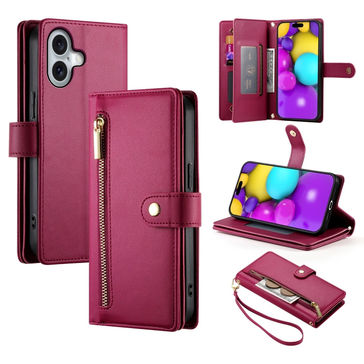 Nine Card-slot Zipper Wallet Bag Leather Phone Case, For iPhone 16, For iPhone 15 Pro Max, For iPhone 15 Pro, For iPhone 15 Plus