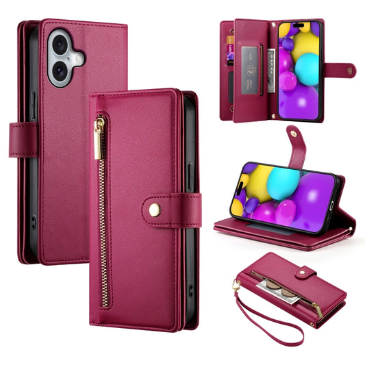 Nine Card-slot Zipper Wallet Bag Leather Phone Case, For iPhone 16, For iPhone 15 Pro Max, For iPhone 15 Pro, For iPhone 15 Plus