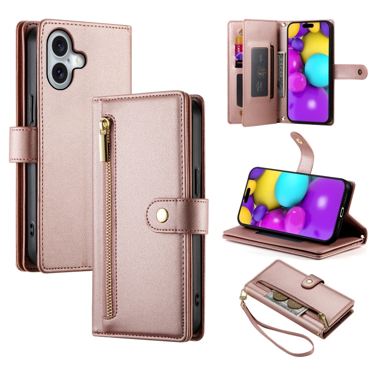 Nine Card-slot Zipper Wallet Bag Leather Phone Case, For iPhone 16, For iPhone 15 Pro Max, For iPhone 15 Pro, For iPhone 15 Plus