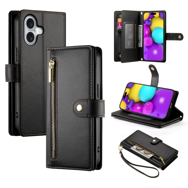 Nine Card-slot Zipper Wallet Bag Leather Phone Case, For iPhone 16, For iPhone 15 Pro Max, For iPhone 15 Pro, For iPhone 15 Plus