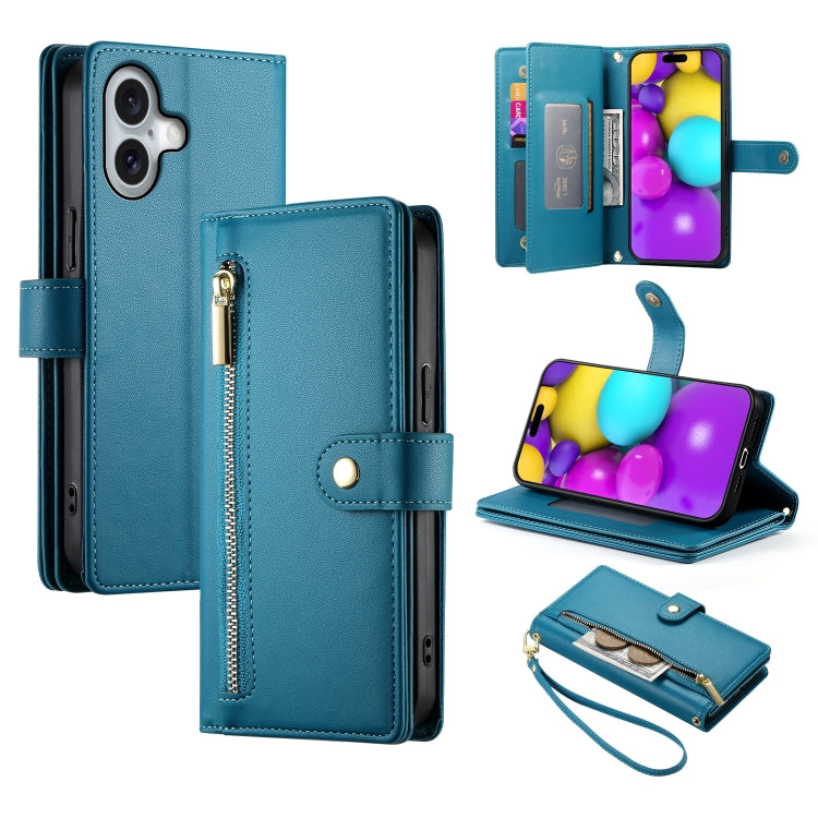 Nine Card-slot Zipper Wallet Bag Leather Phone Case, For iPhone 16, For iPhone 15 Pro Max, For iPhone 15 Pro, For iPhone 15 Plus