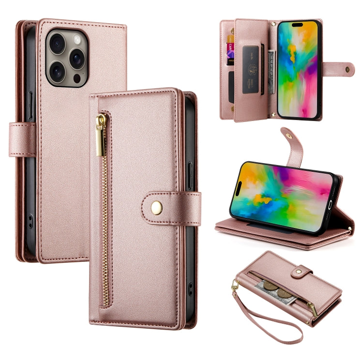 Nine Card-slot Zipper Wallet Bag Leather Phone Case, For iPhone 16e, For iPhone 16 Pro Max, For iPhone 16 Pro, For iPhone 16 Plus