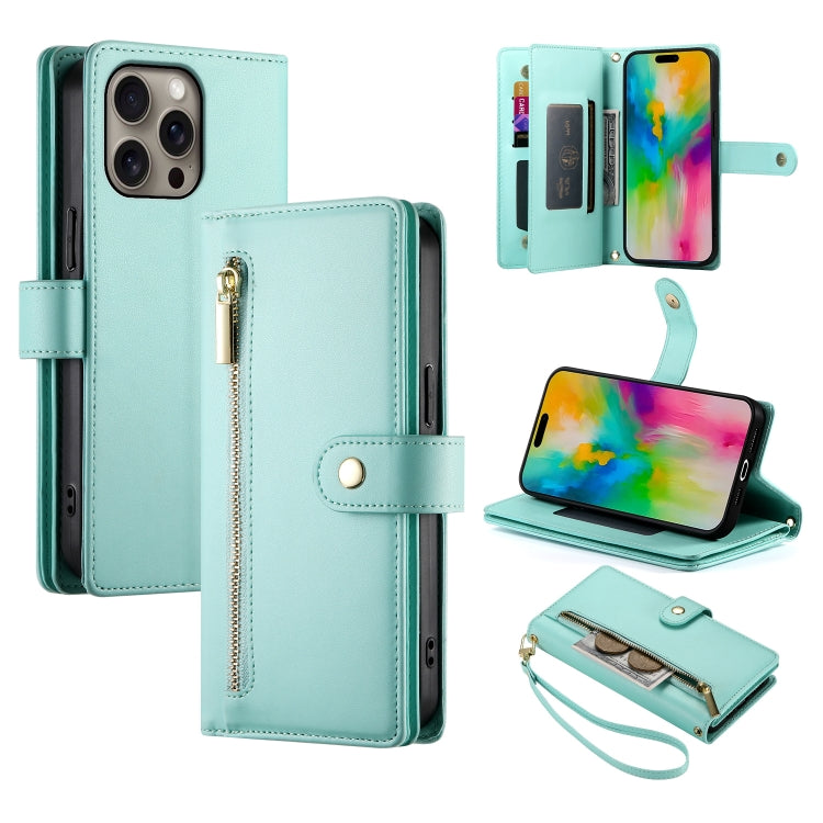 Nine Card-slot Zipper Wallet Bag Leather Phone Case, For iPhone 16e, For iPhone 16 Pro Max, For iPhone 16 Pro, For iPhone 16 Plus