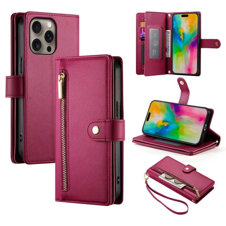 Nine Card-slot Zipper Wallet Bag Leather Phone Case, For iPhone 16e, For iPhone 16 Pro Max, For iPhone 16 Pro, For iPhone 16 Plus