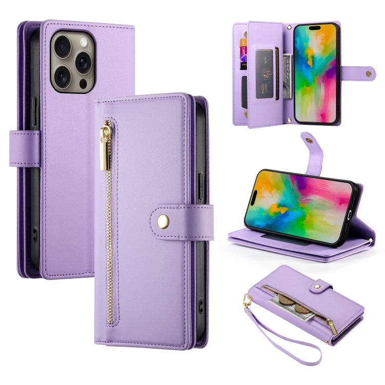 Nine Card-slot Zipper Wallet Bag Leather Phone Case, For iPhone 16e, For iPhone 16 Pro Max, For iPhone 16 Pro, For iPhone 16 Plus
