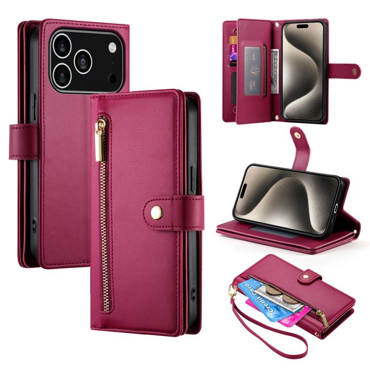 Nine Card-slot Zipper Wallet Bag Leather Phone Case