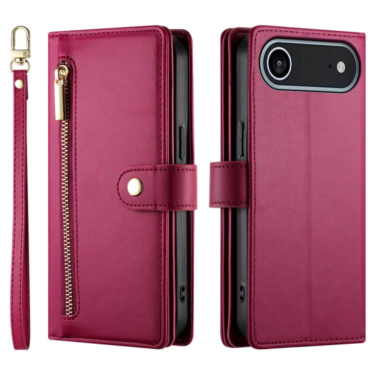 Nine Card-slot Zipper Wallet Bag Leather Phone Case, For iPhone 16e, For iPhone 16 Pro Max, For iPhone 16 Pro, For iPhone 16 Plus