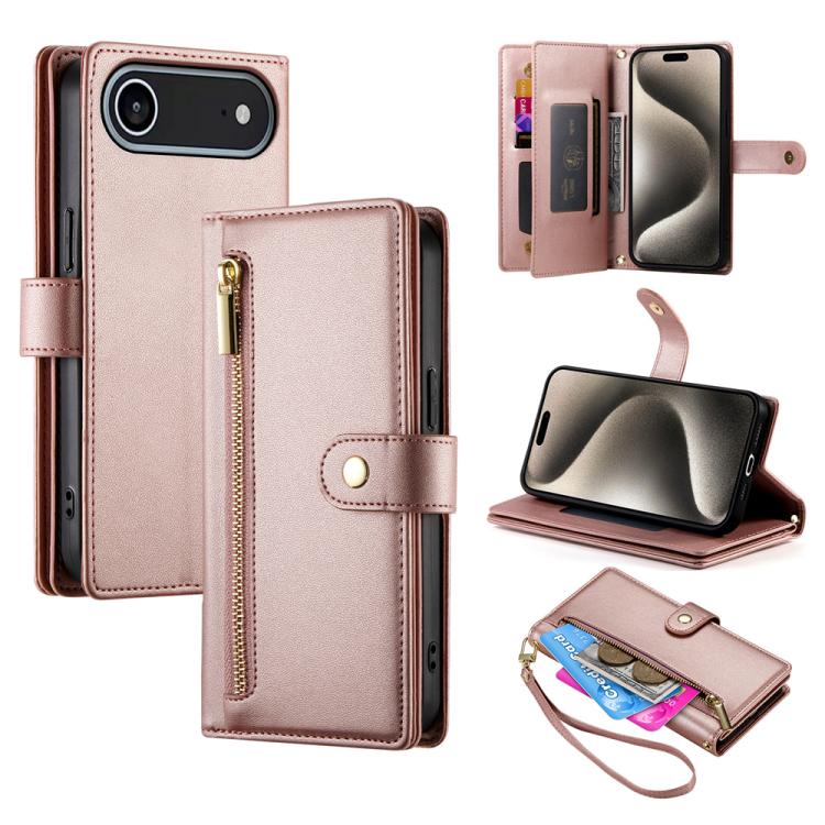 Nine Card-slot Zipper Wallet Bag Leather Phone Case, For iPhone 16e, For iPhone 16 Pro Max, For iPhone 16 Pro, For iPhone 16 Plus