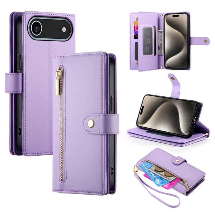 Nine Card-slot Zipper Wallet Bag Leather Phone Case, For iPhone 16e, For iPhone 16 Pro Max, For iPhone 16 Pro, For iPhone 16 Plus