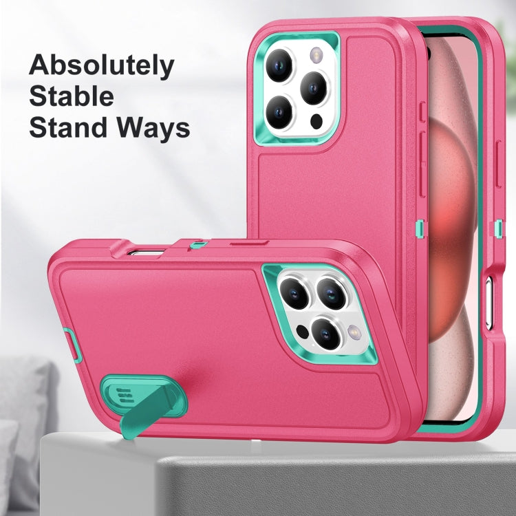 Rugged PC + Silicone Phone Case with Holder, For iPhone 16 Pro, For iPhone 16 Plus