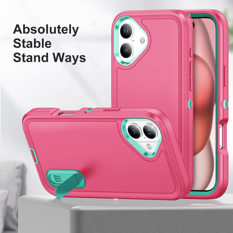 Rugged PC + Silicone Phone Case with Holder, For iPhone 16