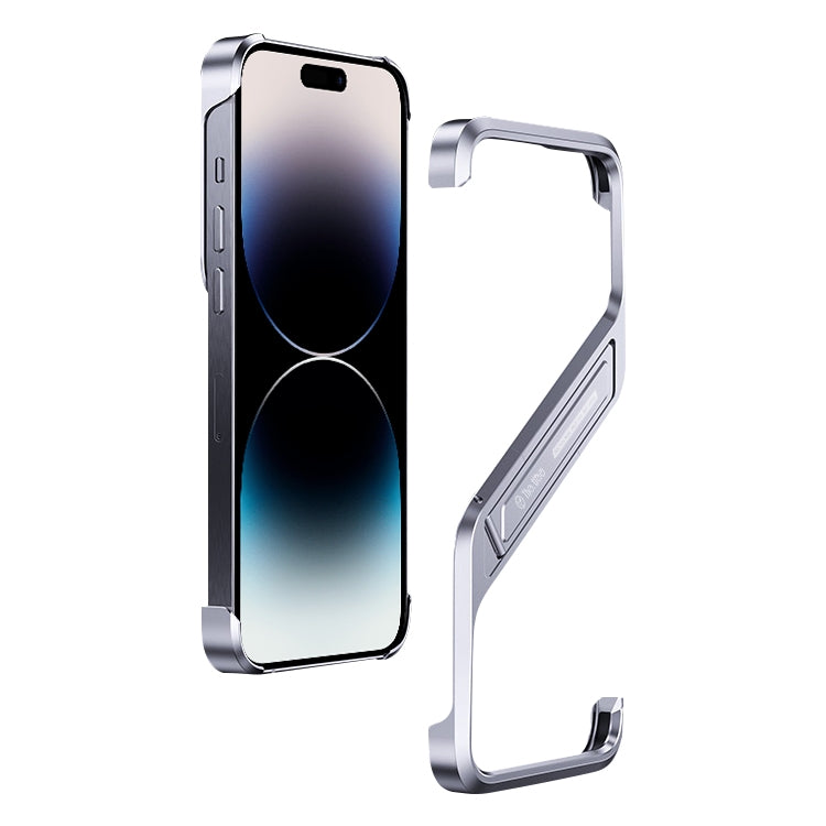 S-shaped Stand Frameless Metal Phone Case, For iPhone 14 Pro Max