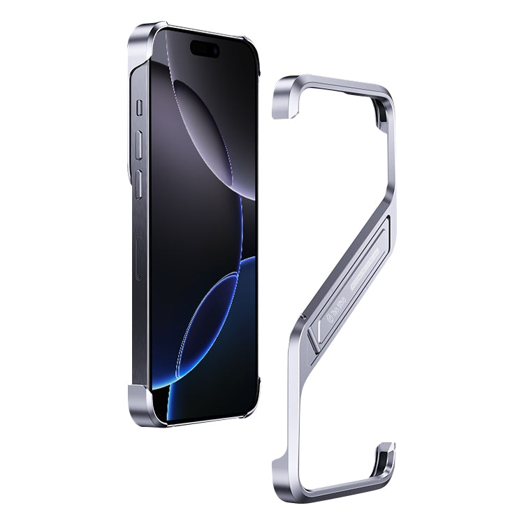S-shaped Stand Frameless Metal Phone Case, For iPhone 16 Pro Max, For iPhone 16 Pro, For iPhone 16, For iPhone 15 Pro Max, For iPhone 15 Pro, For iPhone 15, For iPhone 14, For iPhone 14 Pro
