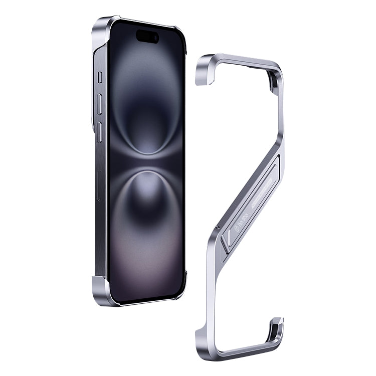 S-shaped Stand Frameless Metal Phone Case, For iPhone 16 Pro Max, For iPhone 16 Pro, For iPhone 16, For iPhone 15 Pro Max, For iPhone 15 Pro, For iPhone 15, For iPhone 14, For iPhone 14 Pro