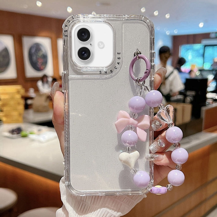 TPU + PC + Glitter Sequins Full Coverage Phone Case with Bracelet, For iPhone 17 Pro Max, For iPhone 17 Pro, For iPhone 16 Pro Max, For iPhone 16 Pro, For iPhone 16 Plus, For iPhone 16