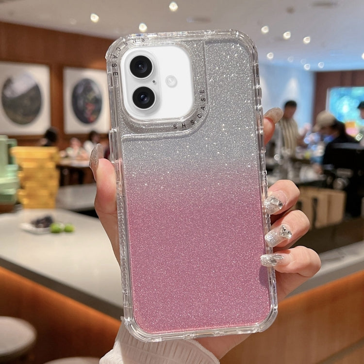 TPU + PC + Glitter Paper Full Coverage Phone Case, For iPhone 16 Pro Max, For iPhone 16 Pro, For iPhone 16 Plus, For iPhone 16