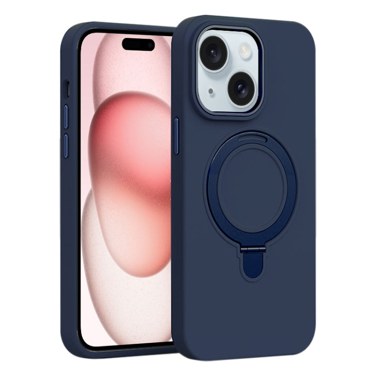 Liquid Silicone MagSafe Metal Ring Holder Phone Case, For iPhone 15, For iPhone 14 Plus, For iPhone 14