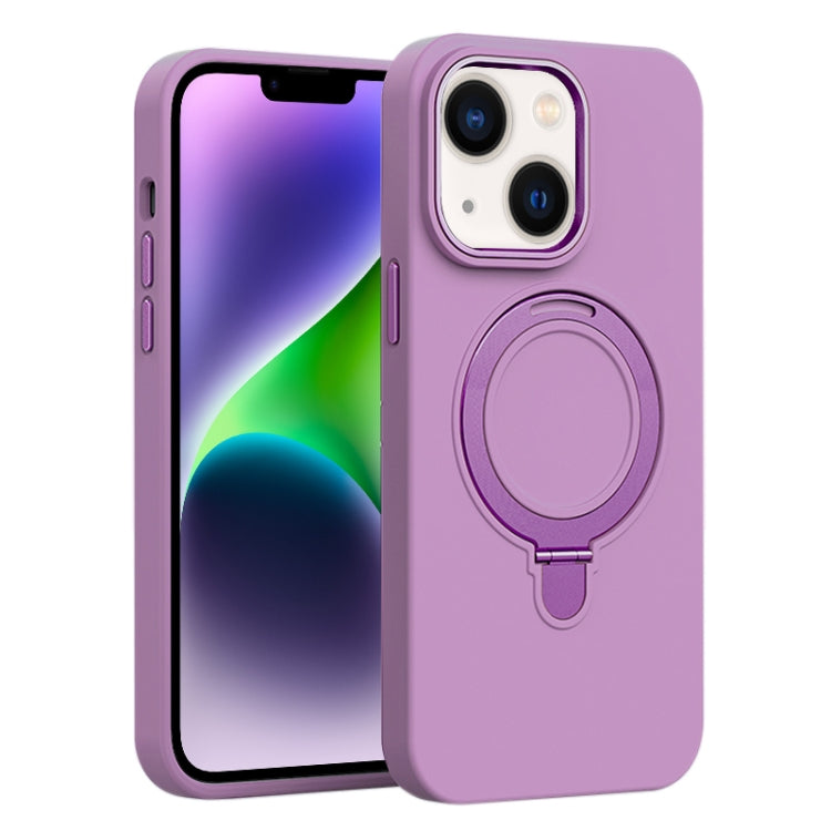 Liquid Silicone MagSafe Metal Ring Holder Phone Case, For iPhone 15, For iPhone 14 Plus, For iPhone 14