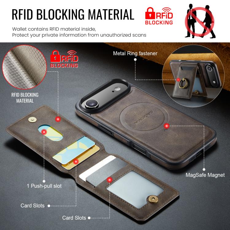 MAGKING K1 MagSafe Detachable Wallet RFID Back Cover Phone Case, For iPhone 16e, For iPhone 16 Pro Max, For iPhone 16 Pro, For iPhone 16 Plus