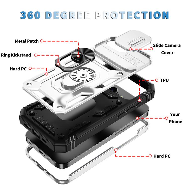 Sliding Camshield TPU + PC Phone Case with Holder, For iPhone 17e / 16e, For iPhone 17 Pro Max, For iPhone 17 Pro